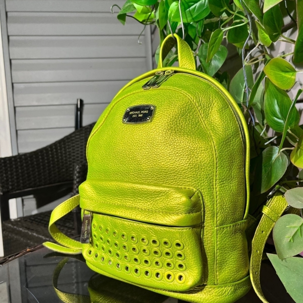 Iridescent Neon Green Leather Medium Michael Kors Backpack
